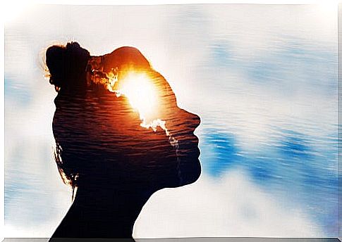 Woman with light in mind to represent the concept of insight