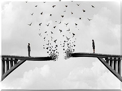 Couple on a broken bridge