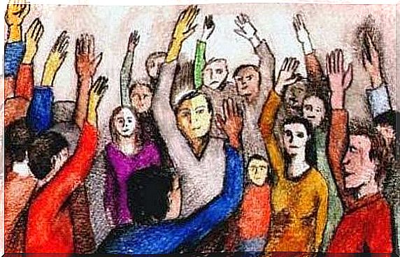 People raising their hands