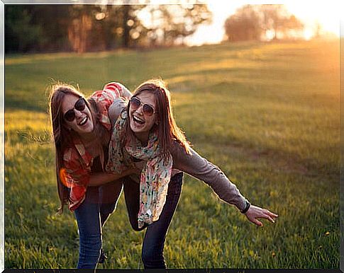 Girlfriends smiling