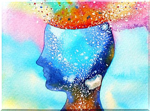 Profile person with colors in the head thinking about getting excited