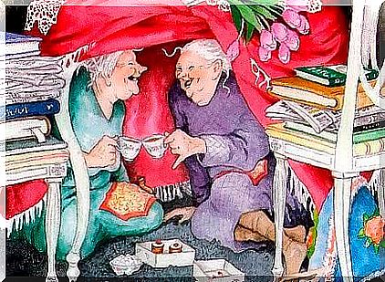 old women drinking coffee