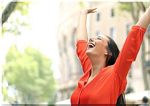 Happy smiling woman walking