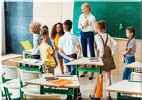 Teacher with students in class