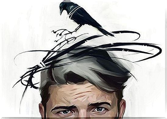 man with bird on head representing bad mood