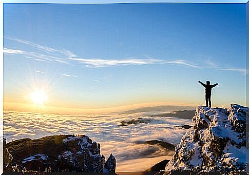 Man on top of the mountain to represent the bushido code