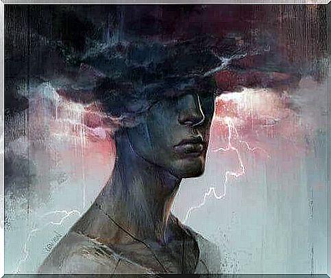 Man in a bad mood with a cloud on his head