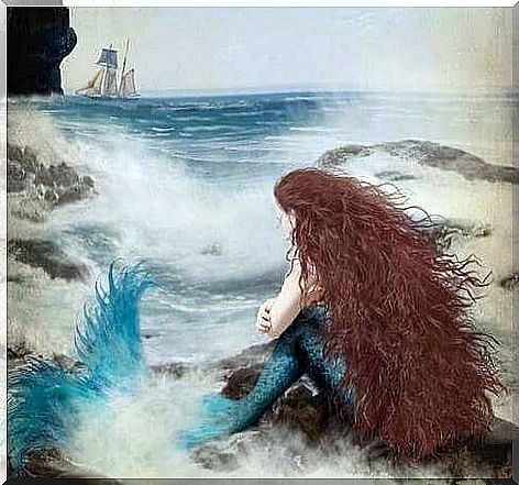 Mermaid sad by heartbreak at sea